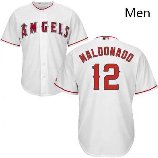 Mens Majestic Los Angeles Angels of Anaheim 12 Martin Maldonado Replica White Home Cool Base MLB Jersey